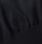 Brioni - Striped Wool and Silk-Blend Polo Shirt - Blue