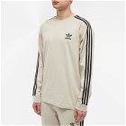 Adidas Men's 3 Stripe Long Sleeve T-Shirt in Wonder Beige