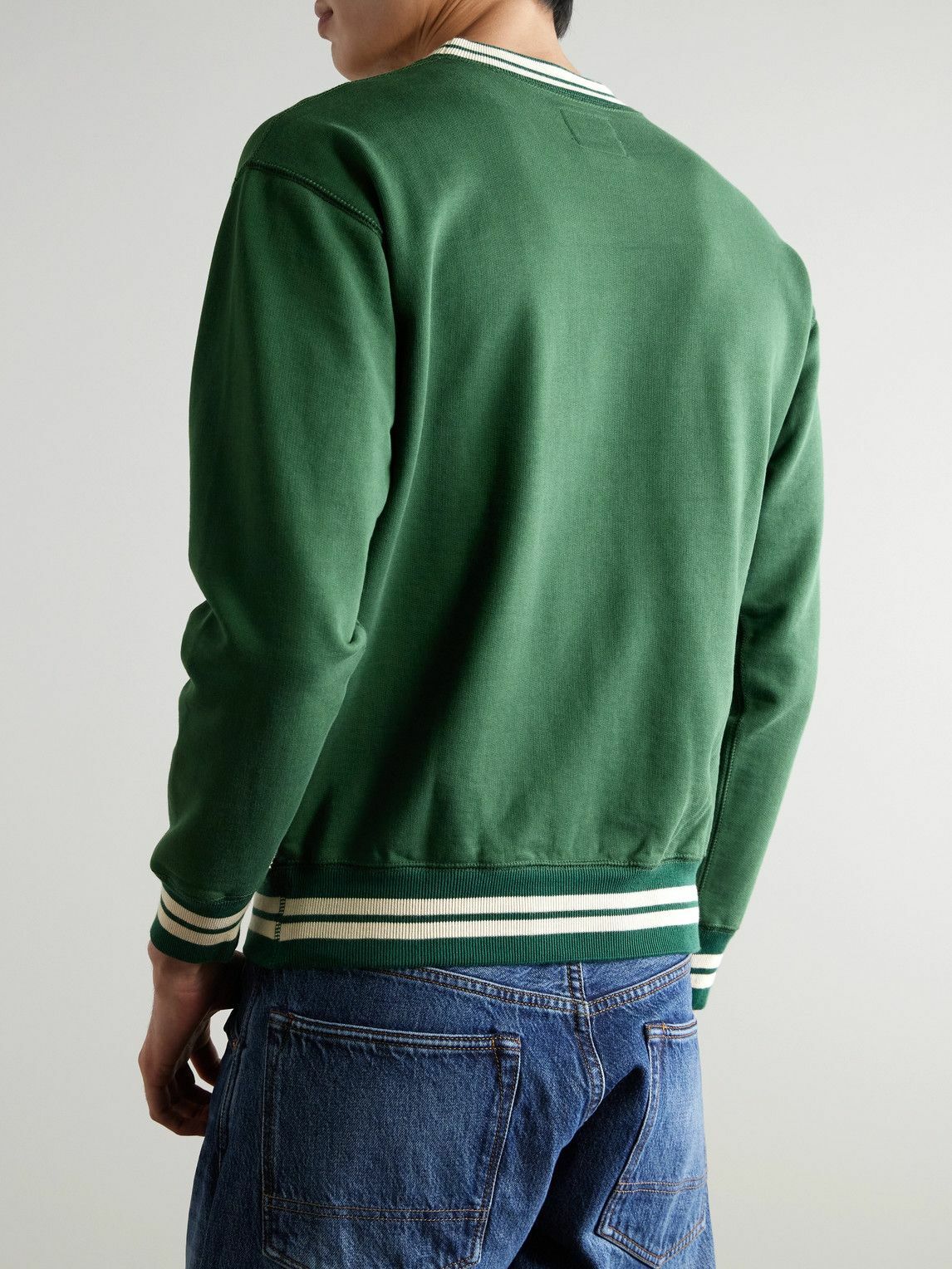 Drake's - Logo-Embroidered Striped Cotton-Jersey Sweatshirt - Green