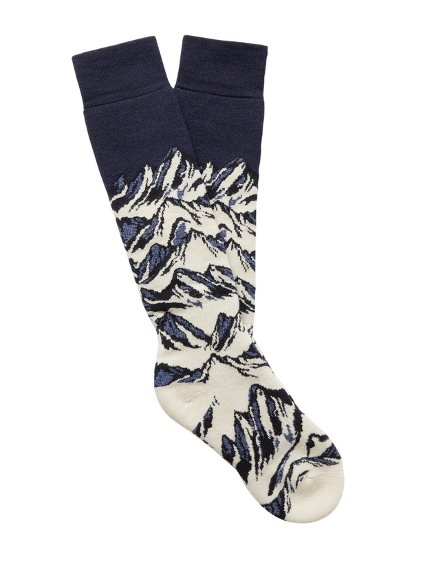 Photo: Fusalp - Mount III Ribbed Stretch Wool-Blend Jacquard Ski Socks - Blue
