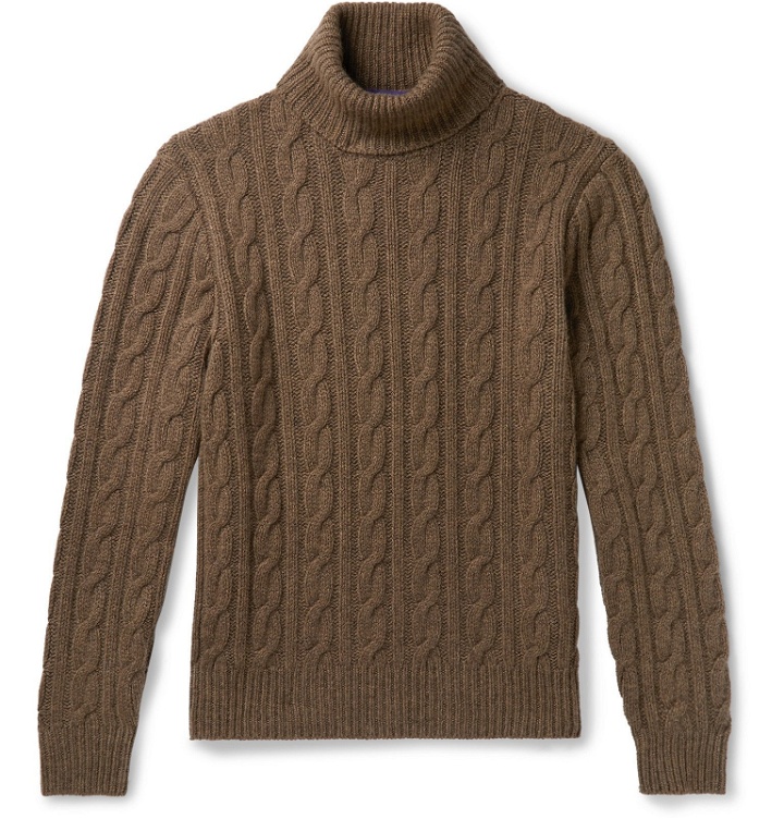 Photo: Ralph Lauren Purple Label - Cable-Knit Mélange Cashmere Rollneck Sweater - Neutrals