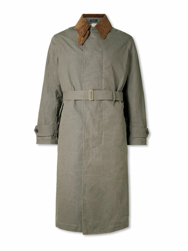 Photo: Drake's - HIM Rider's Belted Corduroy-Trimmed Cotton-Ripstop Coat - Brown
