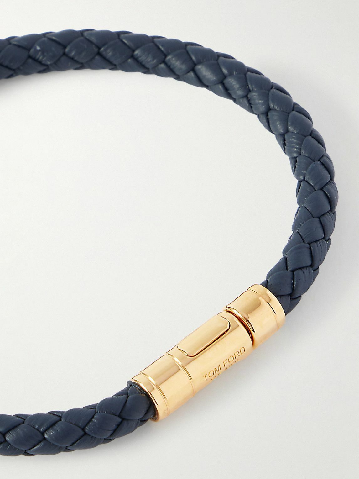 TOM FORD - Gold-Tone and Woven Leather Bracelet - Blue TOM FORD