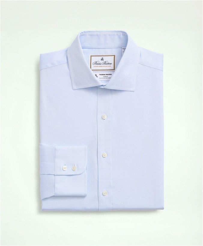 Photo: Brooks Brothers Men's X Thomas Mason Cotton Pinpoint Oxford English Collar Dress Shirt | Light Blue
