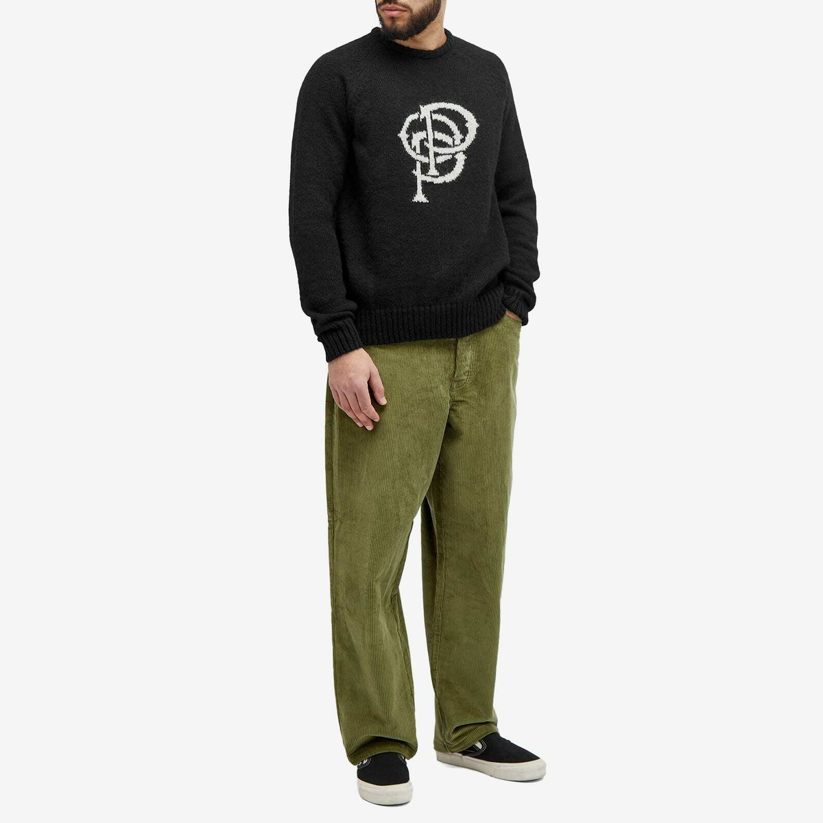 POP Trading Company Men's Initials Knitted Crewneck in Black