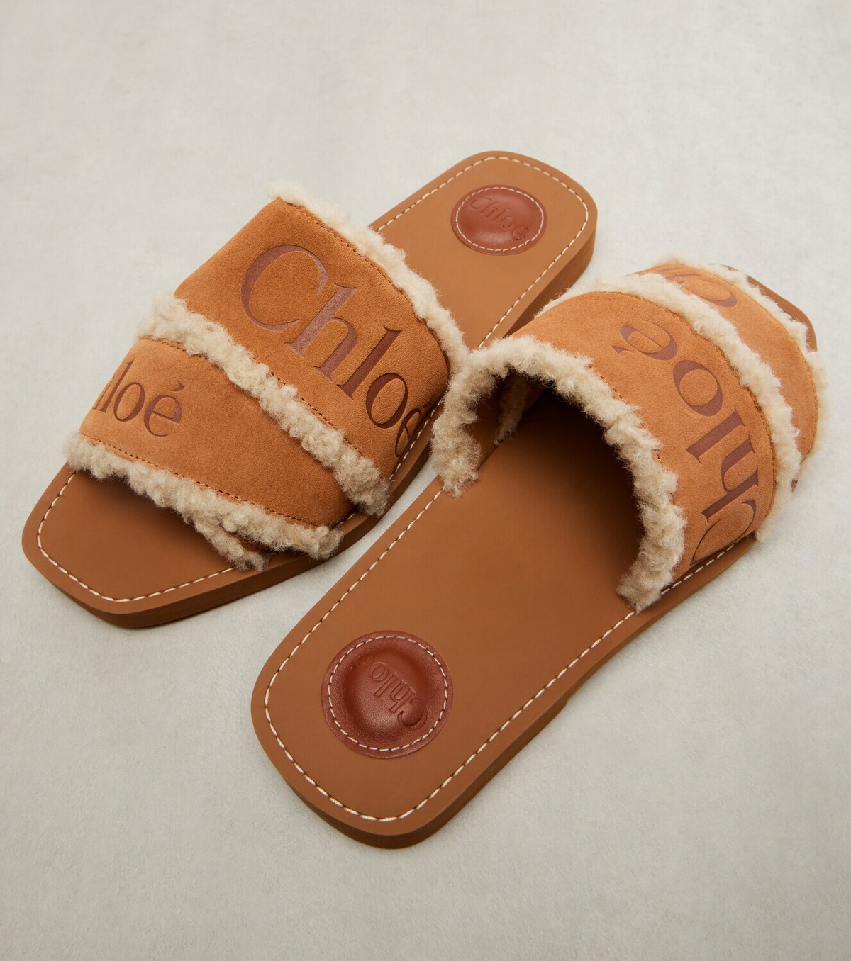 Chloé Woody logo suede slides