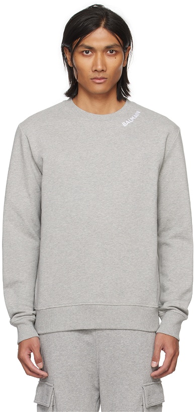 Photo: Balmain Gray Embroidered Sweatshirt