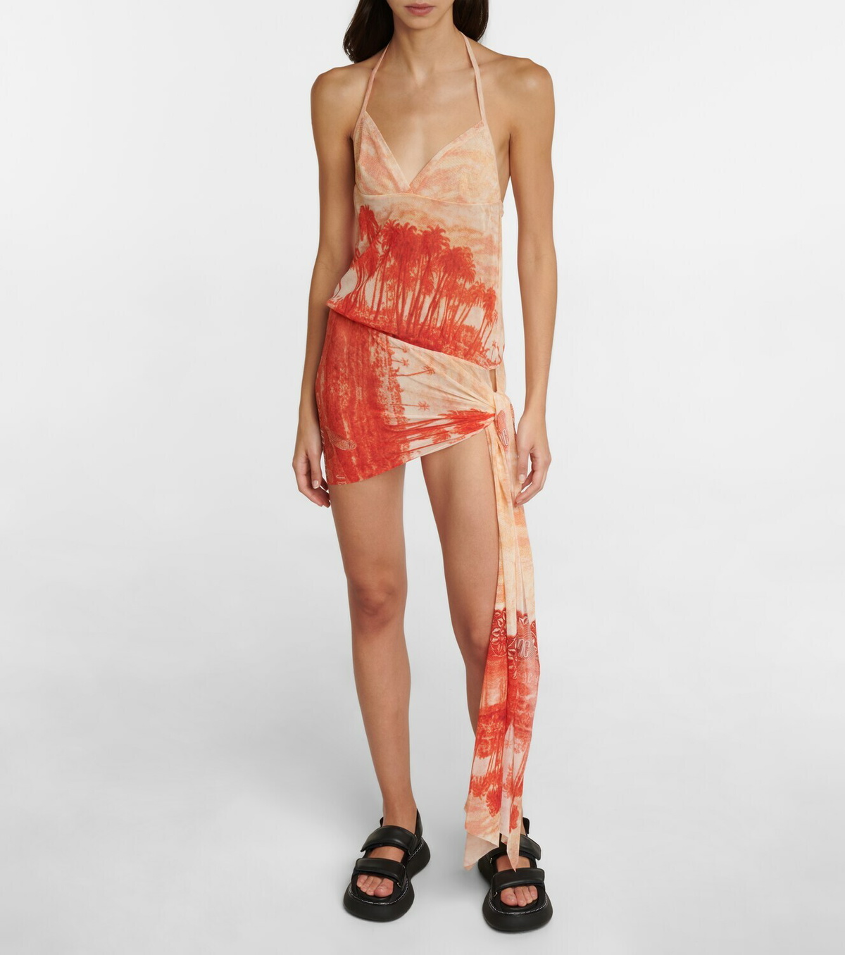 Jean Paul Gaultier Printed mesh halterneck top