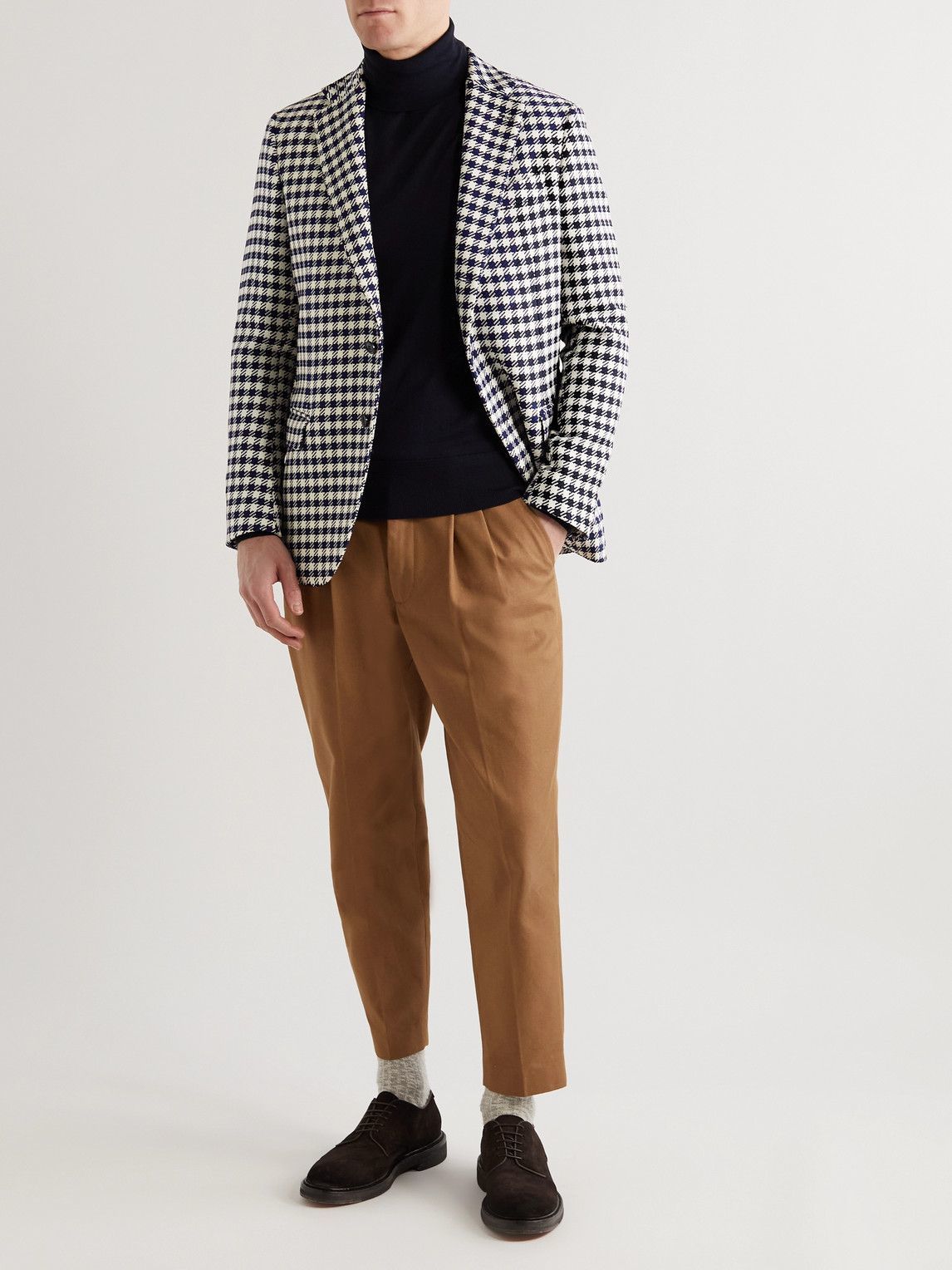 MP Massimo Piombo - Andy Slim-Fit Unstructured Houndstooth Cotton-Blend Jacquard Blazer - Blue