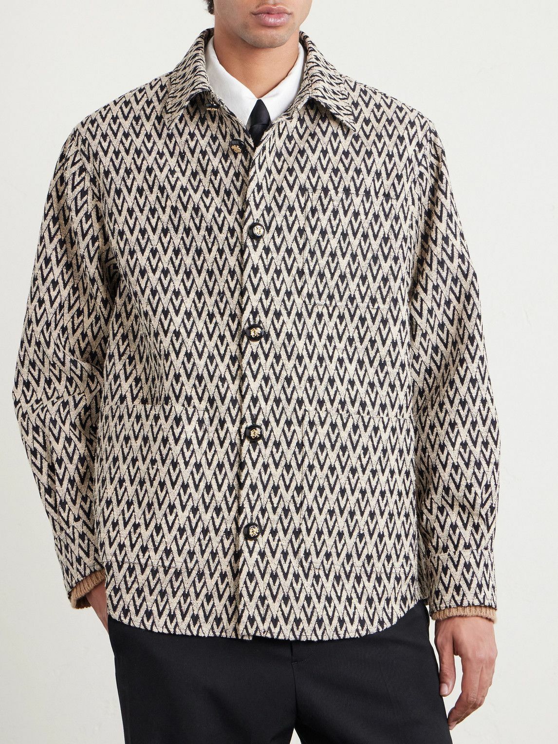 Valentino Garavani - Toute La V Cotton-Blend Jacquard Jacket - Neutrals