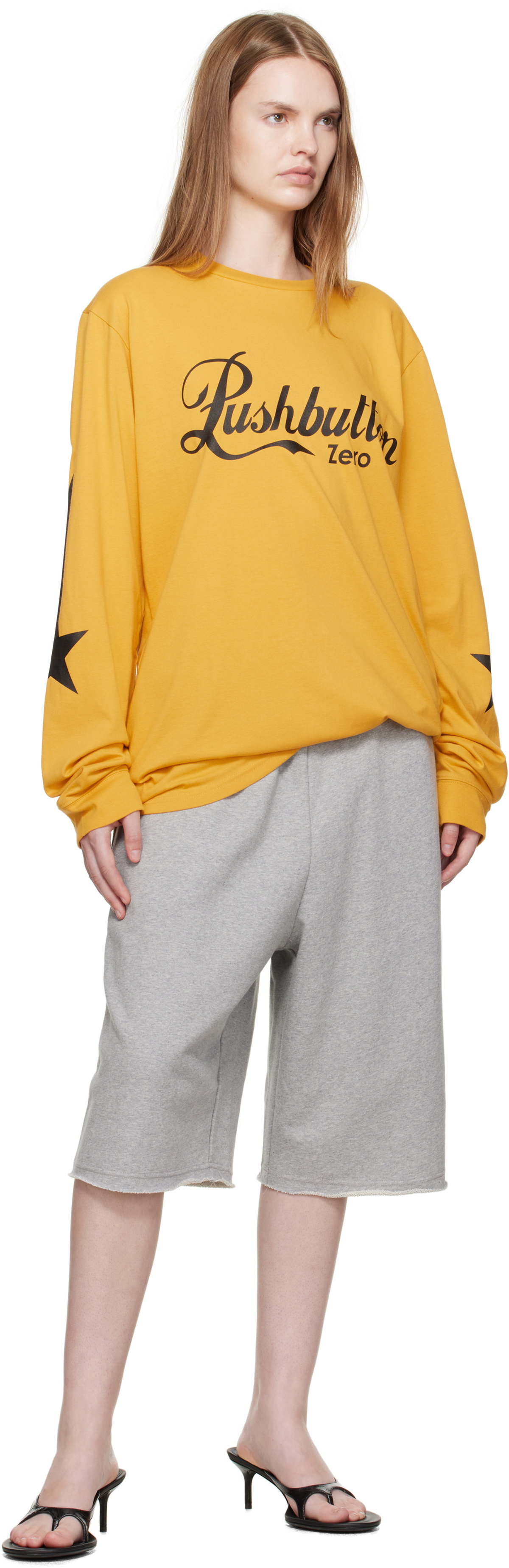 Pushbutton Yellow Printed Graphic Long Sleeve T-shirt