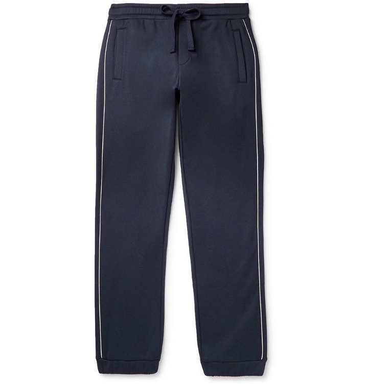 Photo: Valentino - Logo-Print Loopback Cotton-Blend Jersey Sweatpants - Navy