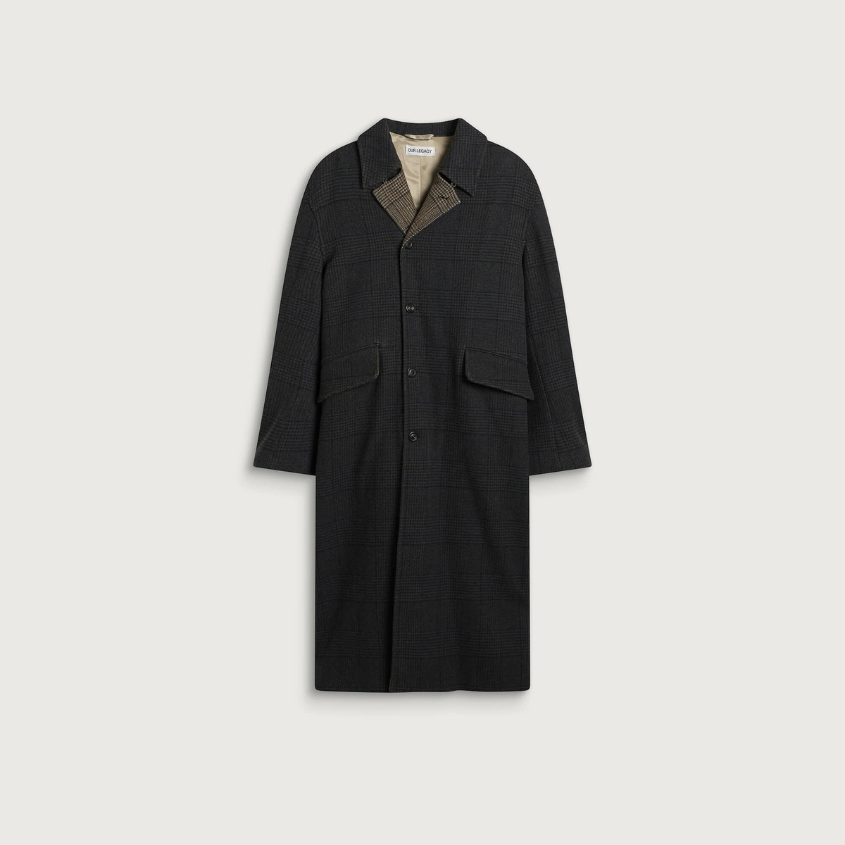 Our Legacy Men's Check Tempered Wool Collapse Carcoat in Bishop