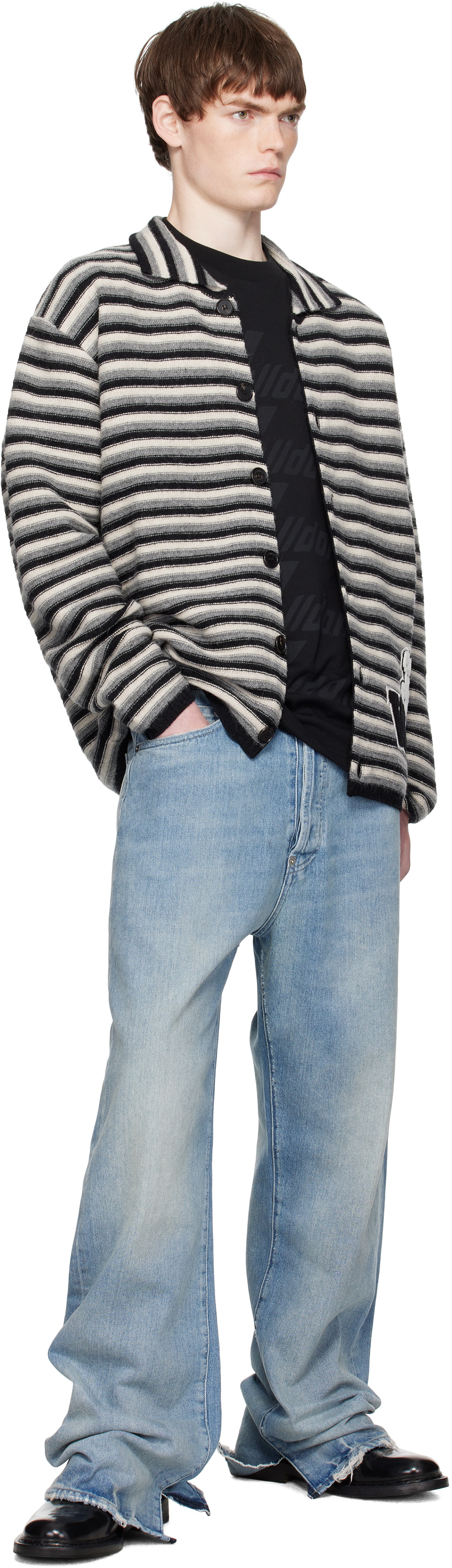 We11done Multicolor Black Stripe Embroidered Cardigan
