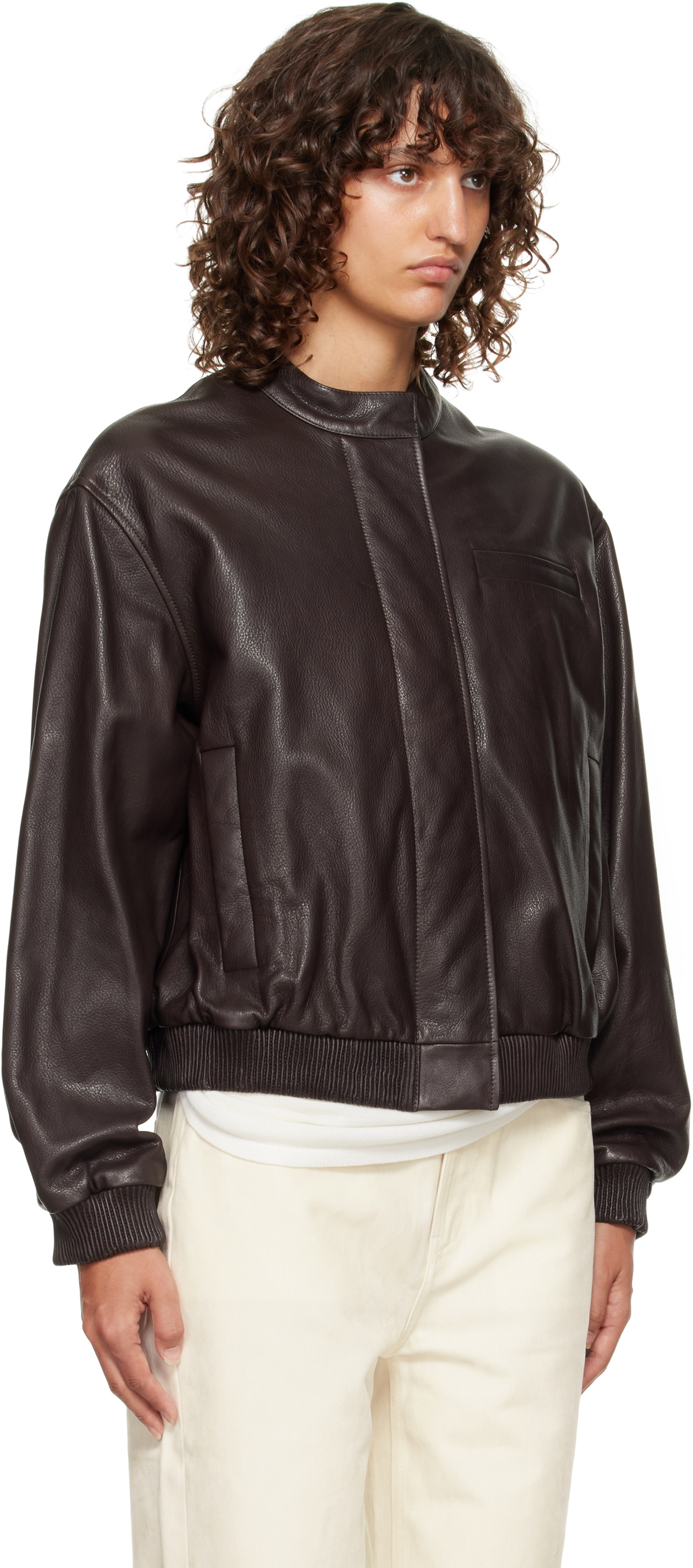 Loulou de Saison Brown Marlow Leather Bomber Jacket