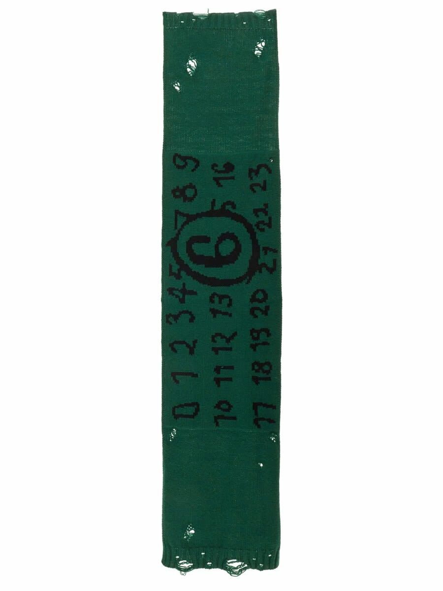MM6 Maison Margiela Off-White Knit Numbers Logo Scarf MM6