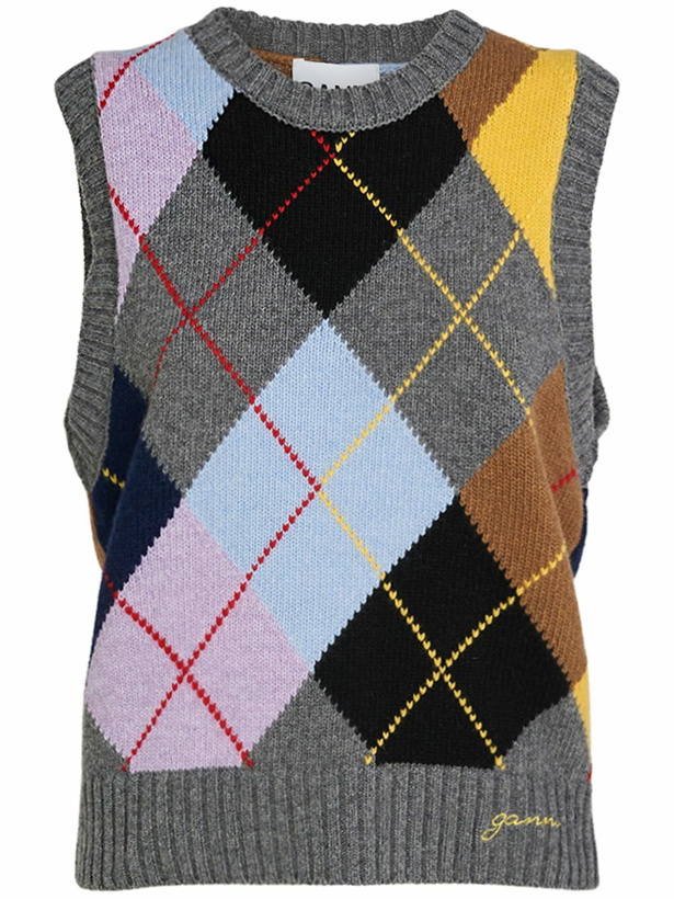 Photo: GANNI - Harlequin Wool Blend Knit Vest