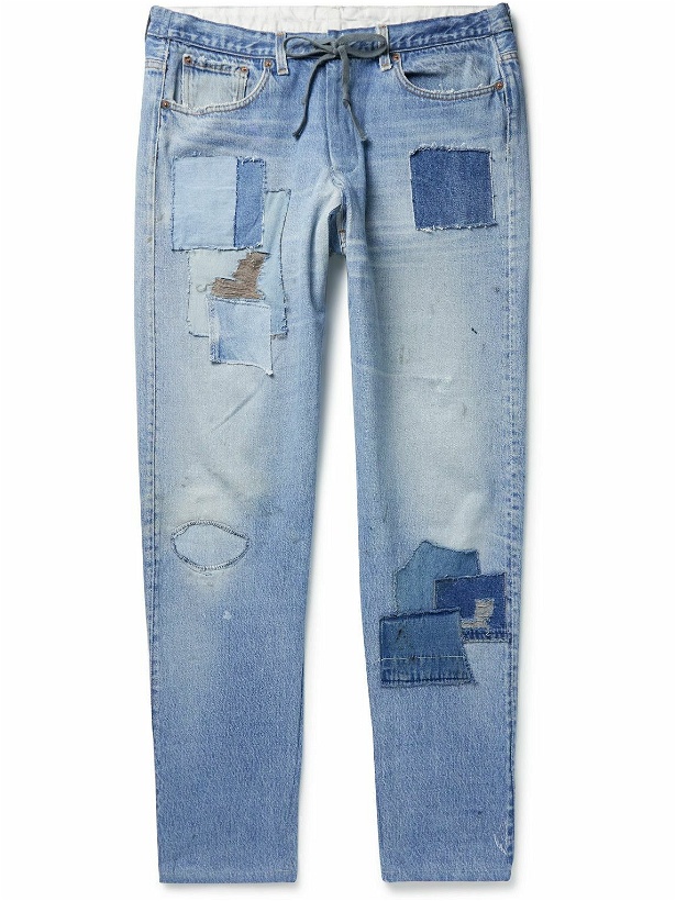Photo: Greg Lauren - Slim-Fit Distressed Patchwork Drawstring Jeans - Blue