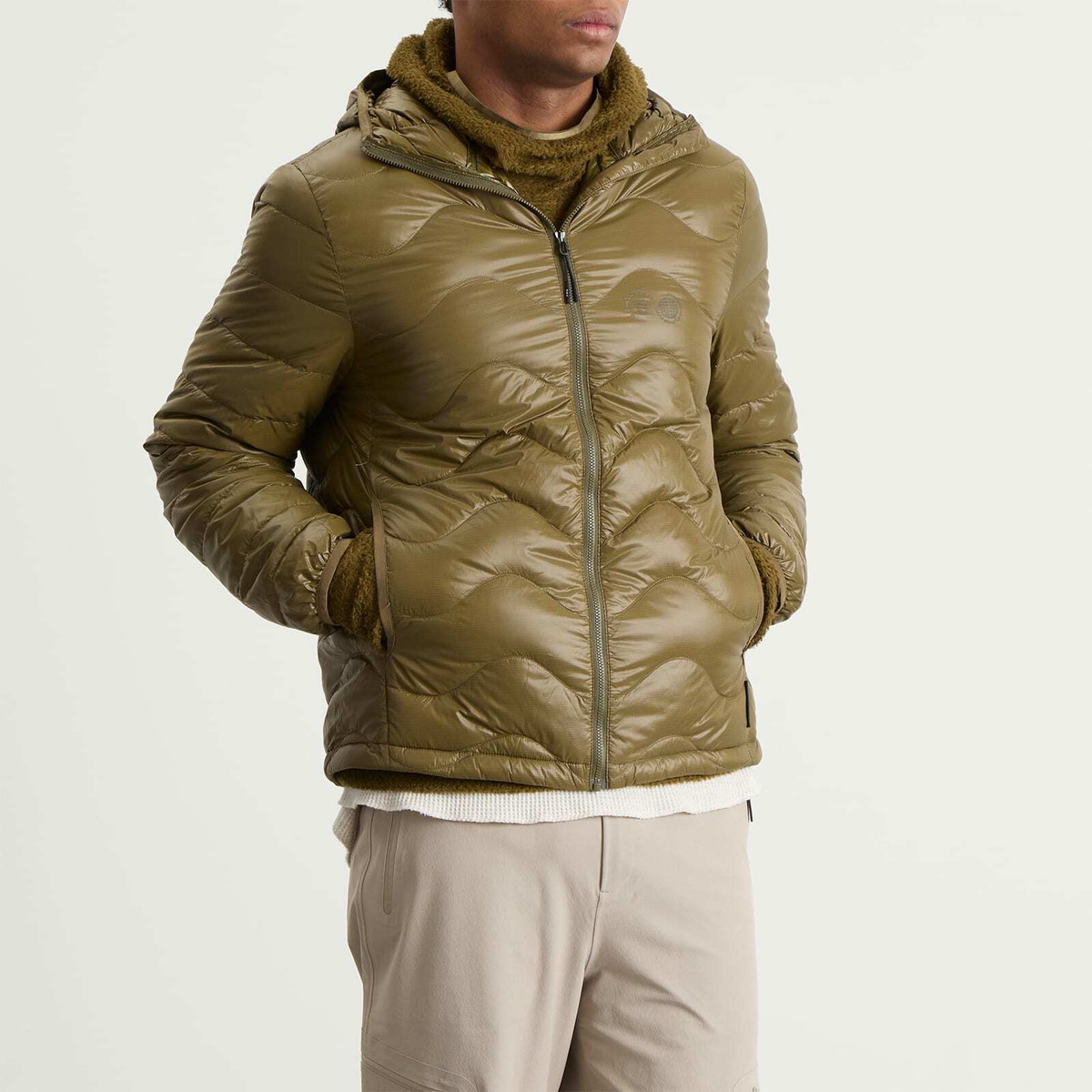 Purple Mountain Observatory Men's Waves Hooded Puffa Jacket in Dark Olive