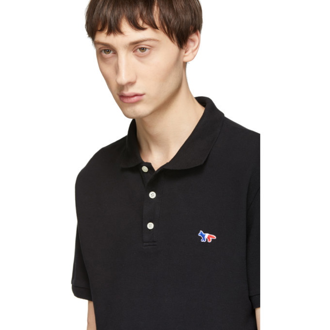 Maison Kitsune Black Tricolor Fox Patch Polo Maison Kitsune