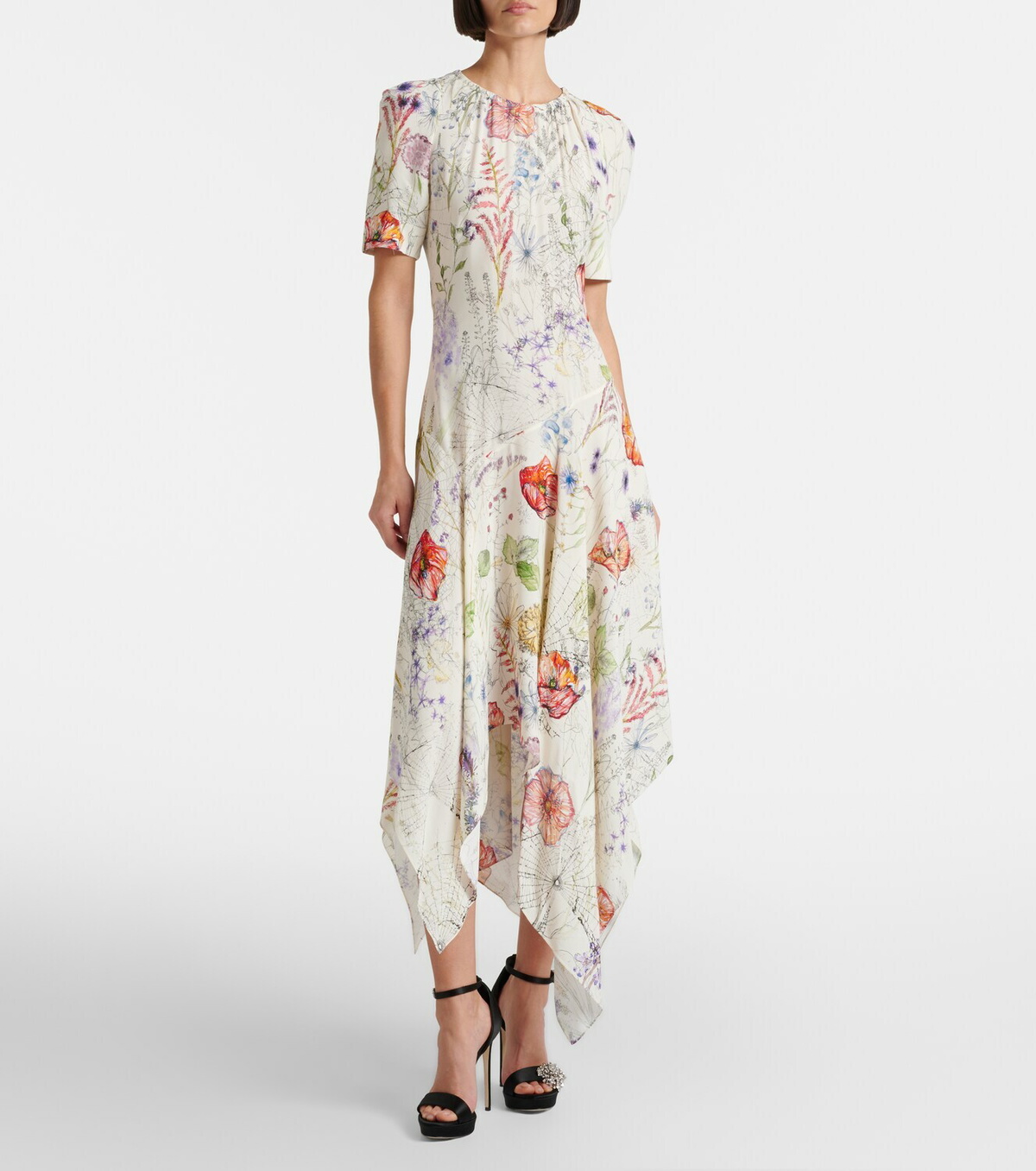 McQueen Floral asymmetric midi dress