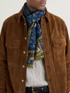 Drake's - Fringed Printed Wool and Silk-Blend Scarf