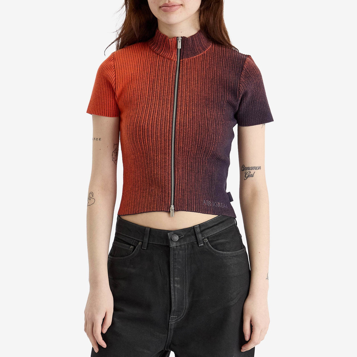 Air Jordan Women's W Zip Knit Top in Cave Purple/Mantra Orange