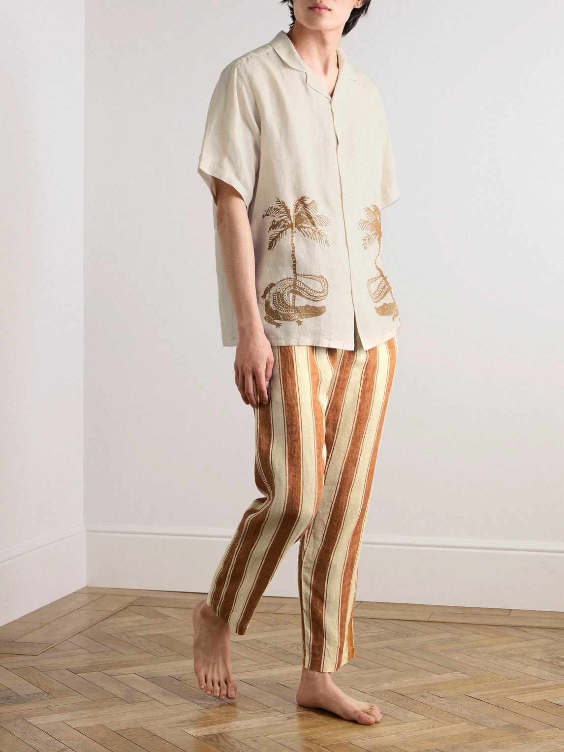 Desmond & Dempsey - Printed Linen Pyjama Set - Neutrals