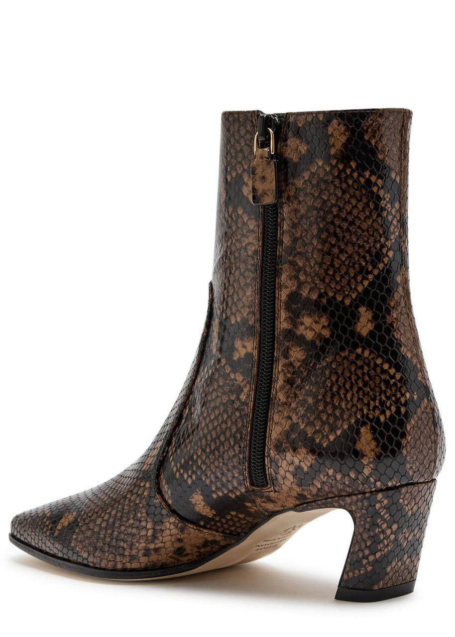 Stuart Weitzman Stassi 50 Snake-effect Leather Ankle Boots Beige