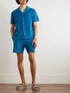 Frescobol Carioca - Augusto Straight-Leg Cotton, Lyocell and Linen-Blend Terry Drawstring Shorts - Blue