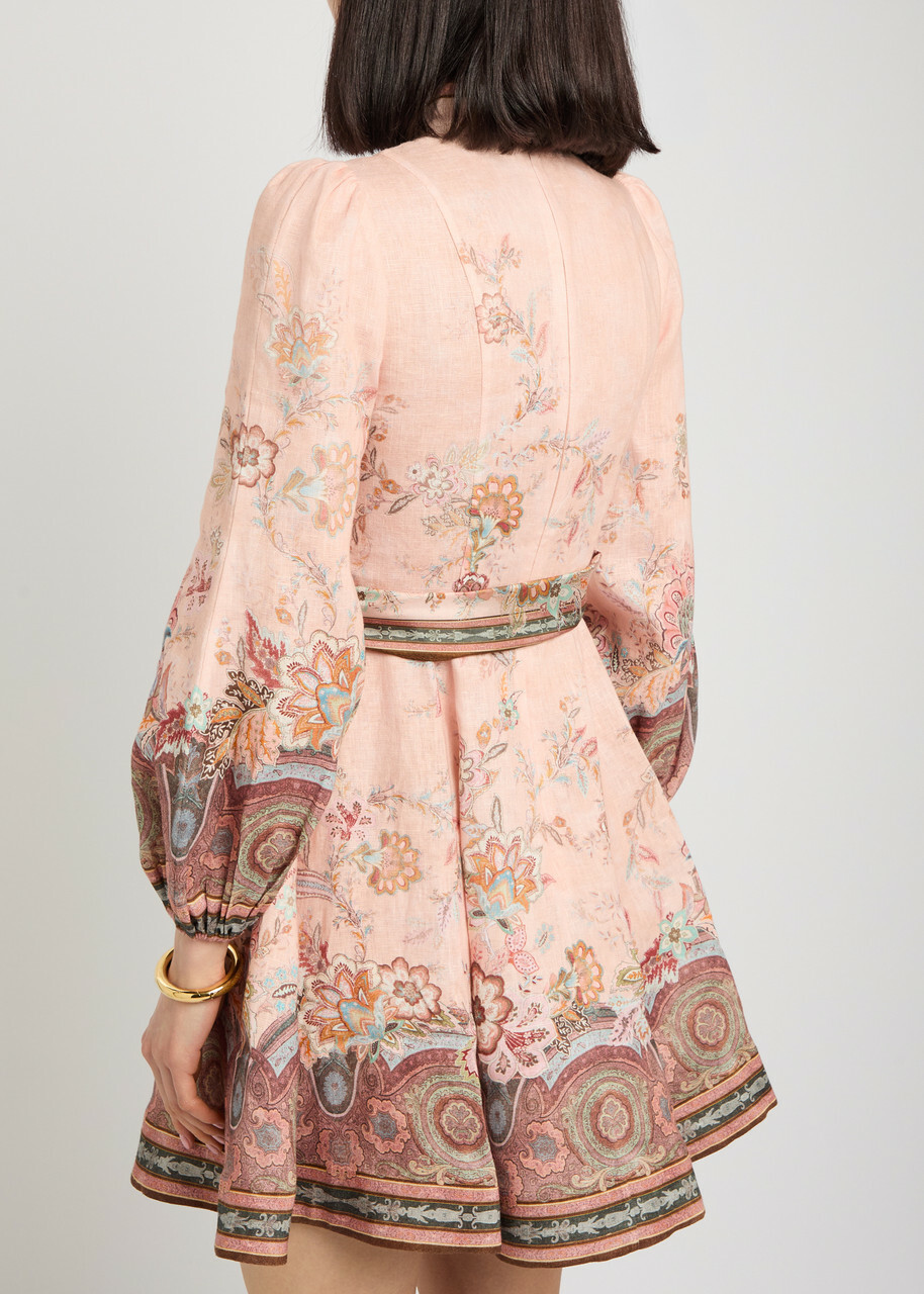 Zimmermann Alchemy Floral-print Belted Linen Mini Dress Pink