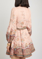 Zimmermann Alchemy Floral-print Belted Linen Mini Dress Pink