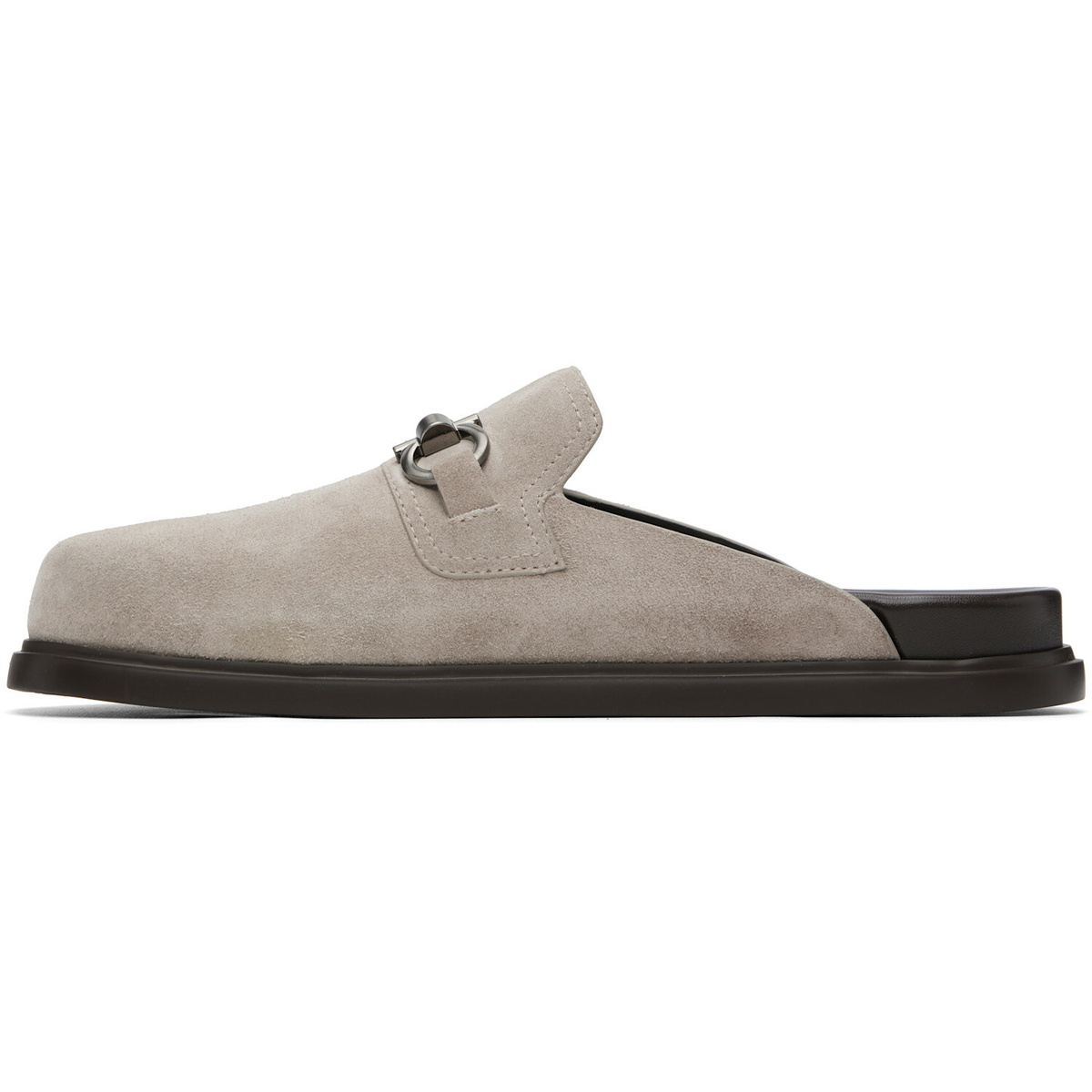 Ferragamo Gray Gancini Ornament Mule Loafers