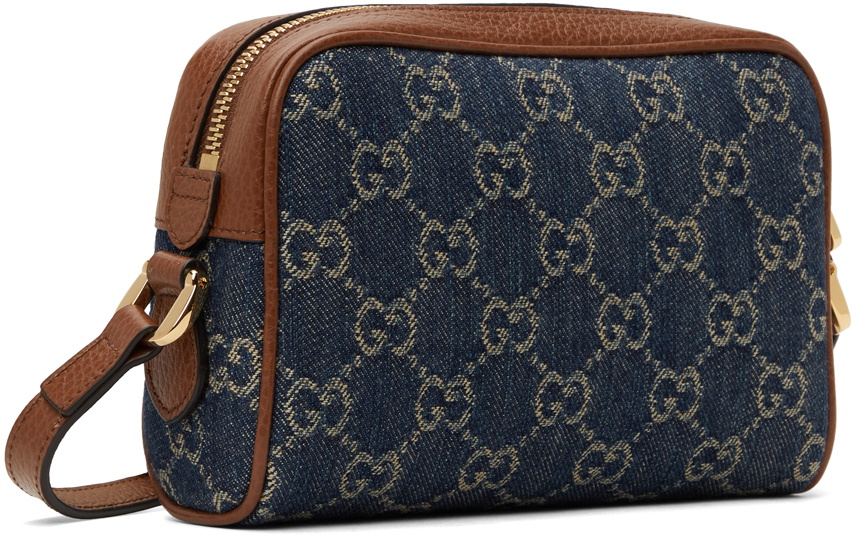 Gucci Blue/Tan GG Denim and Leather Mini Ophidia Crossbody Bag Gucci