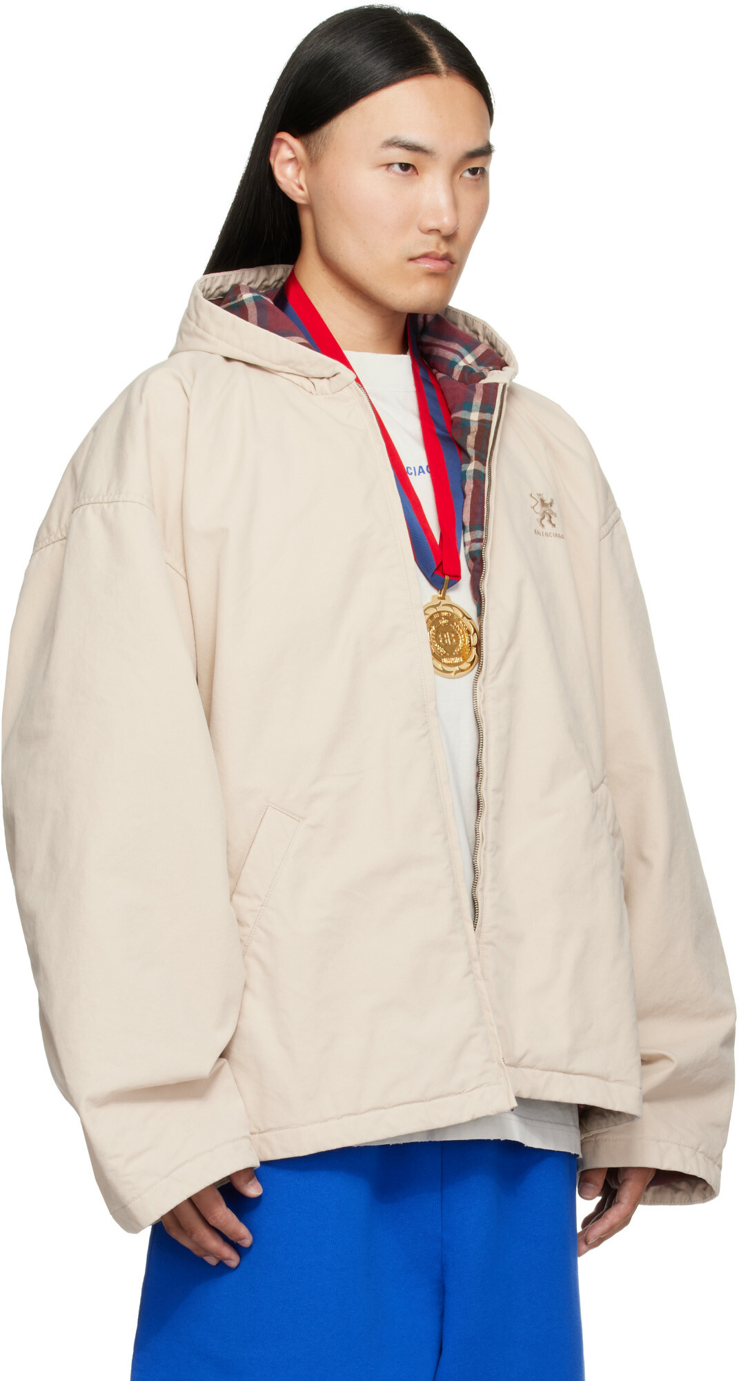 Balenciaga Beige Hooded Zip Up Jacket