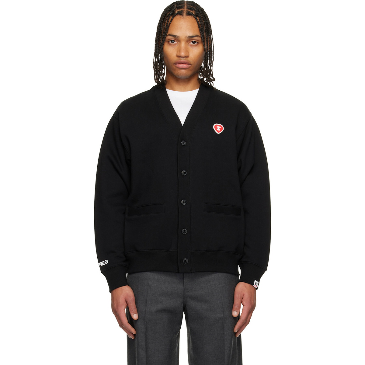 AAPE by A Bathing Ape Black 'AAPENOW' Heart Moonface Cardigan