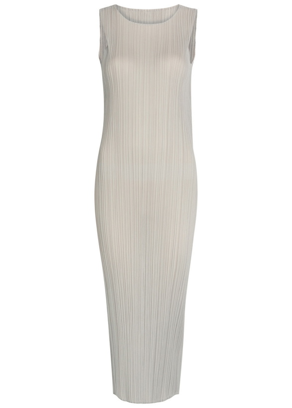 Photo: Pleats Please Issey Miyake Pleated Woven Midi Dress Beige