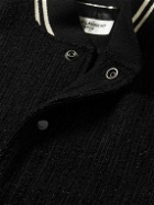 SAINT LAURENT - Teddy Leather-Trimmed Metallic Virgin Wool-Blend Bomber Jacket - Black