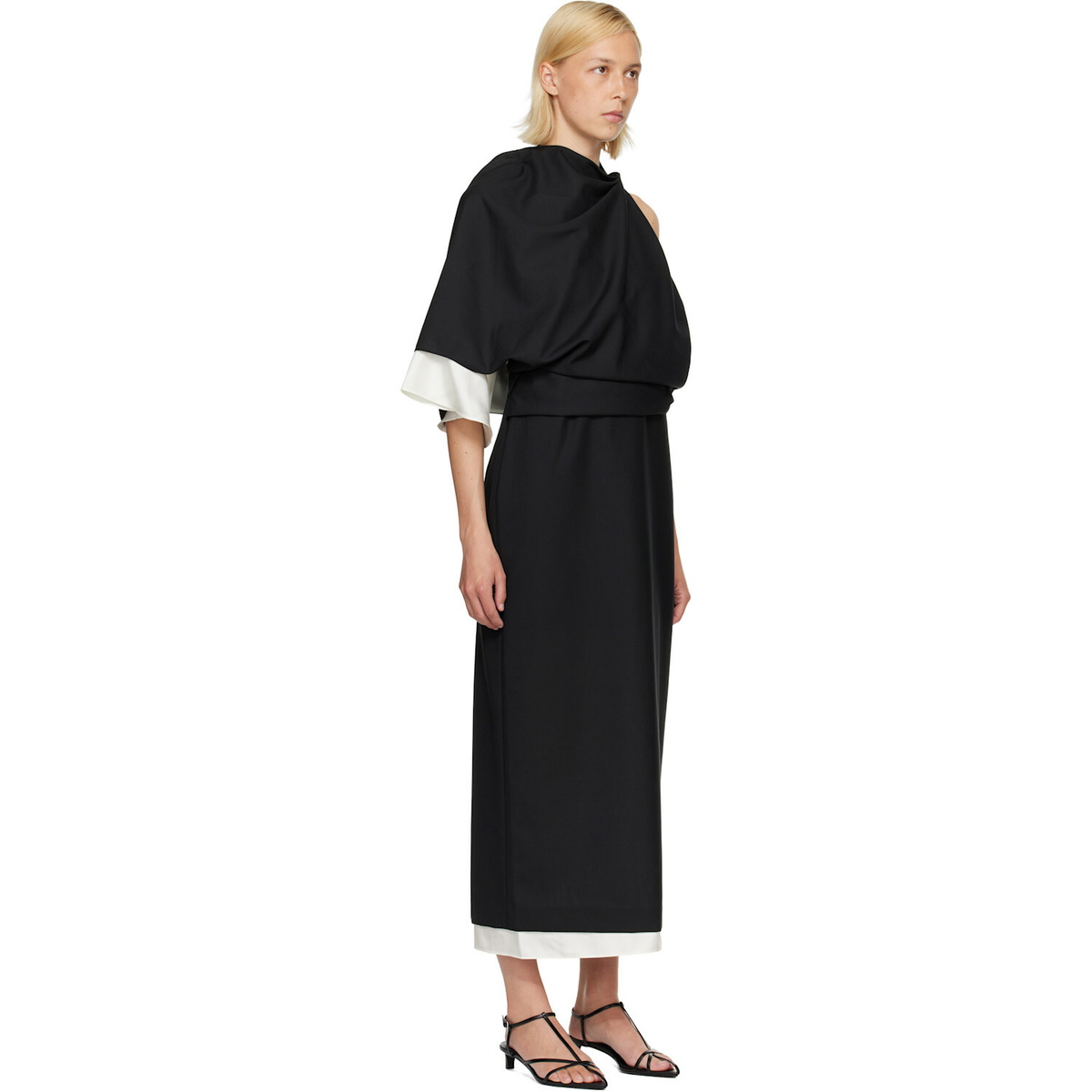 Róhe Black & White Draped Open Back Midi Dress