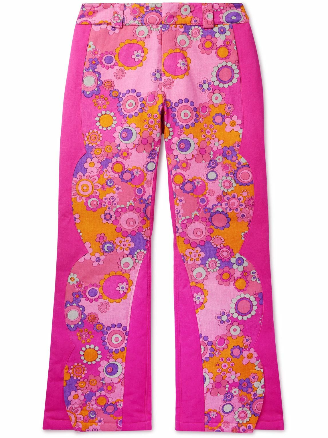 ERL - Straight-Leg Patchwork Cotton and TENCEL™ Lyocell-Blend Twill Down Trousers - Pink