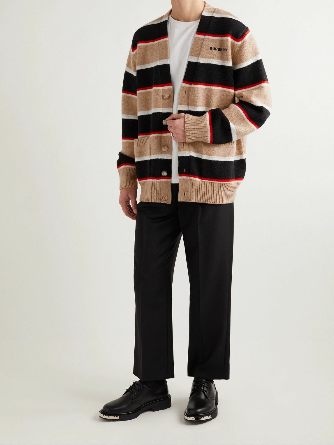 Burberry - Logo-Embroidered Striped Wool and Cashmere-Blend