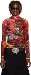 LU'U DAN Red Masked Mesh Turtleneck