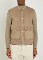 Canali Panelled Suede and Ribbed-knit Jacket Stone