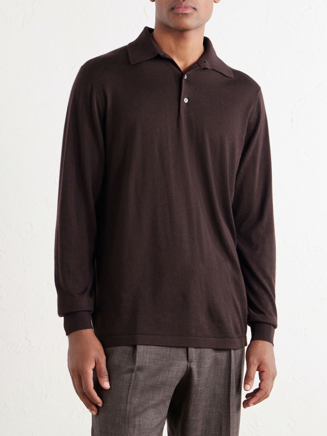 Thom Sweeney - Cashmere and Silk-Blend Jersey Polo Sweater - Brown