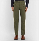 Beams F - Slim-Fit Tapered Pleated Stretch-Cotton Twill Trousers - Men - Green