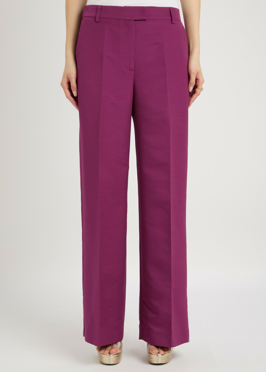 LA Double J Wide-leg Stretch-wool Trousers Burgundy