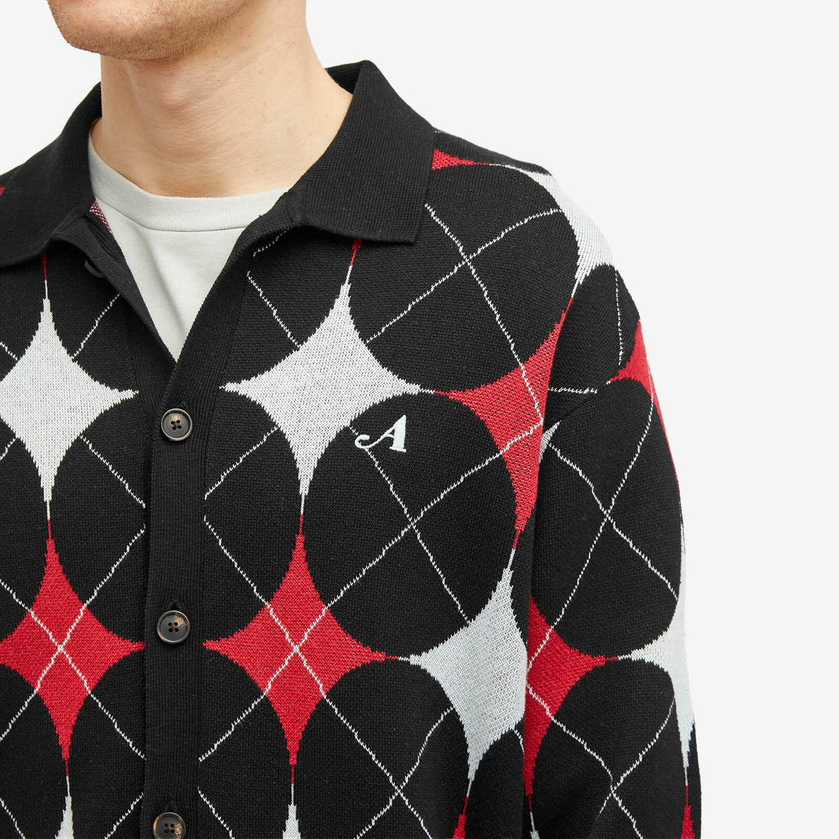 Awake NY Men's Argyle Knit Cardigan in Black
