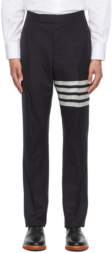 Photo: Thom Browne Navy 4-Bar Backstrap Trousers