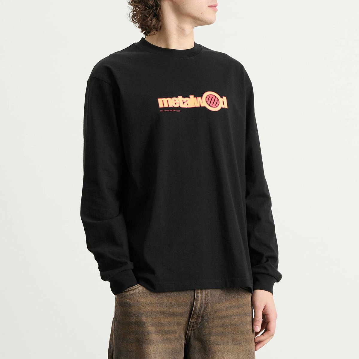 Metalwood Studio Men's Word Long Sleeve T-Shirt in Black