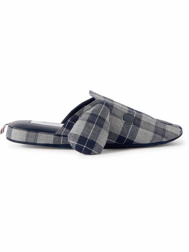 Photo: Thom Browne - Hector Leather-Trimmed Checked Wool-Flannel Slippers - Gray